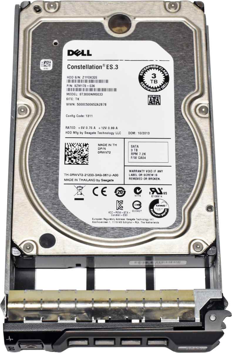 Dell Seagate Constellation ES.3 3TB 0RWV72 ST3000NM0033 3.5" 7.2K 6G SATA HDD + Dell Caddy 0X968D