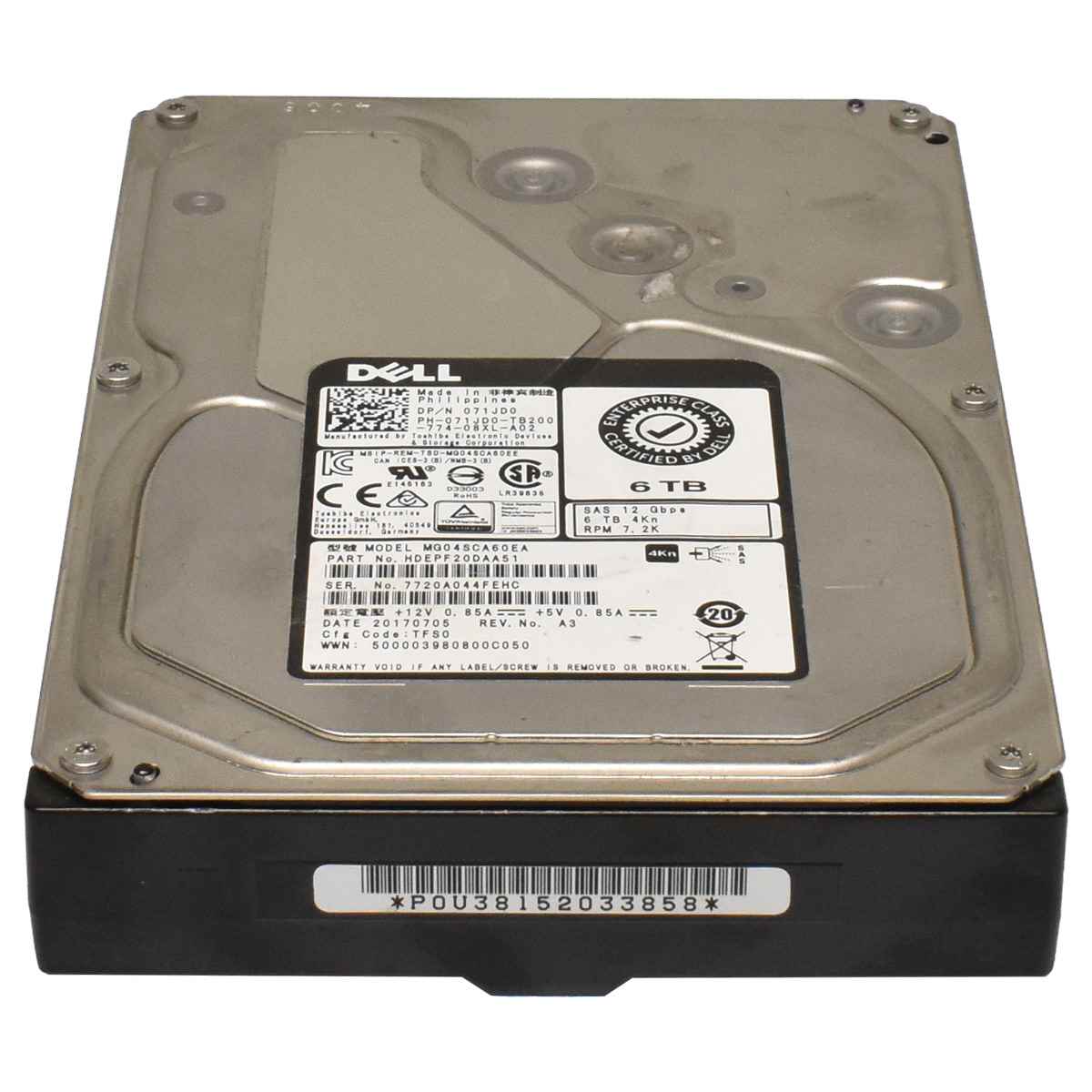 DELL Toshiba 6TB 4Kn HDD Festplatte 3,5 Zoll 7.2K 12G SAS MG04SCA60EA 071JD0 DELL Toshiba 6TB 4Kn HDD Festplatte 3,5 Zoll 7.2K 12G SAS MG04SCA60EA 071JD0