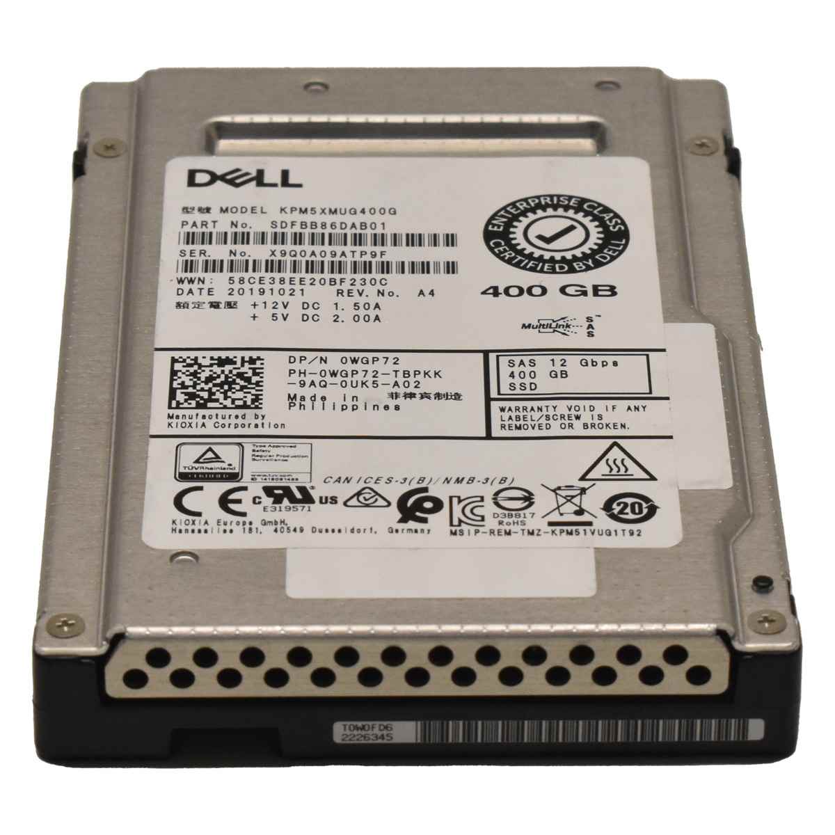 Dell 400GB KPM5XMUG400G 0WGP72 SAS 12Gb/s 2.5“ Solid State Drive (SSD) Dell 400GB 2.5" 12G SAS SSD KPM5XMUG400G 0WGP72 R730 T630 R720 T620