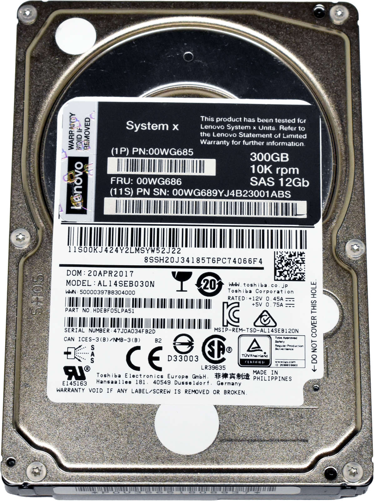 IBM-Lenovo-Toshiba-300GB-00WG686-00WG685-AL14SEB03-003.jpg IBM Lenovo Toshiba 300GB 00WG686 00WG685 AL14SEB030N 12G 2.5" 10K SAS HDD