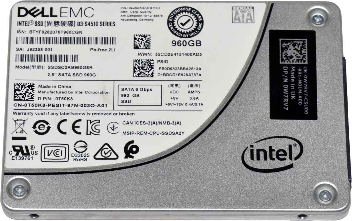 Dell EMC Intel D3-S4510 Series 960GB 0T50K8 SSDSC2KB960G8R 2,5" 7mm 6G SATA SSD Dell EMC Intel D3-S4510 Series 960GB 0T50K8 SSDSC2KB960G8R 2,5" 7mm 6G SATA SSD