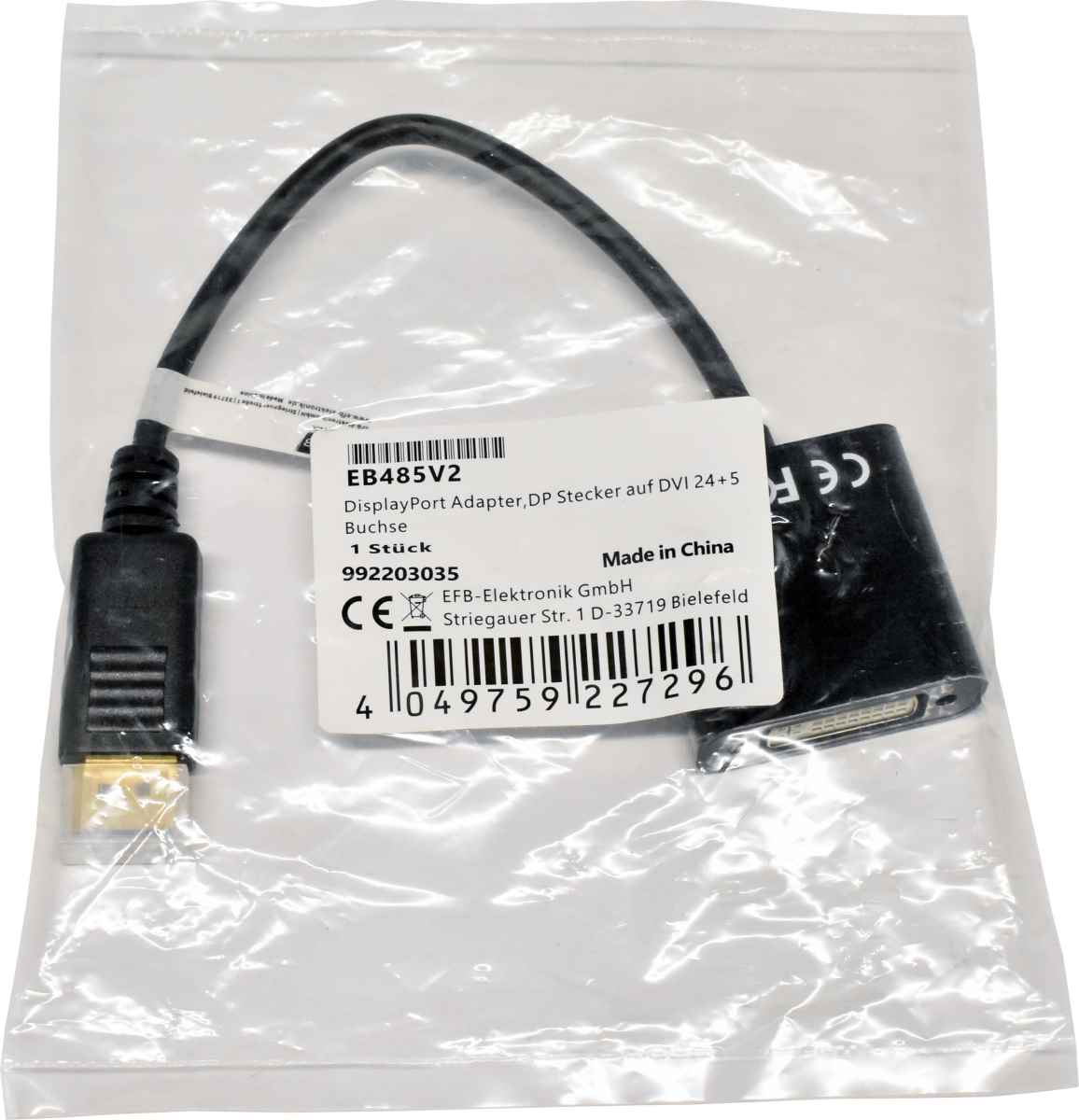 EFB EB485V2 Full HD Display Port Adapter DP Male to DVI 24+5 Female NEW NEU