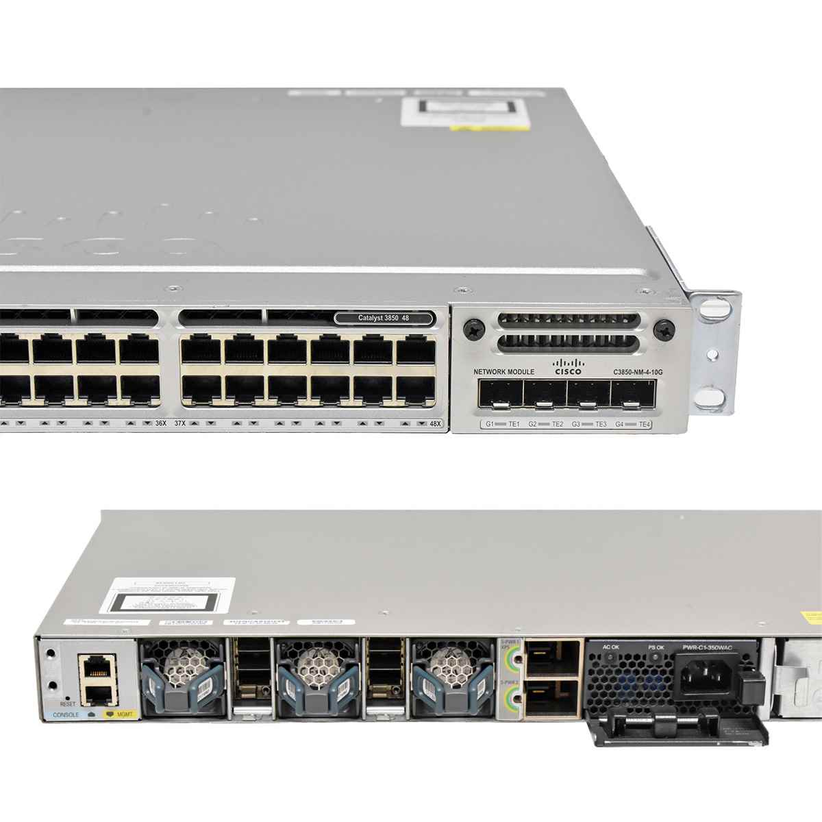 Cisco Catalyst WS-C3850-48T-S 48-Port RJ-45 stackable GE Switch +Module C3850-NM-4-10G 1x PSU Cisco Catalyst WS-C3850-48T-S 48-Port RJ-45 stackable GE Switch +Module C3850-NM-4-10G 1x PSU