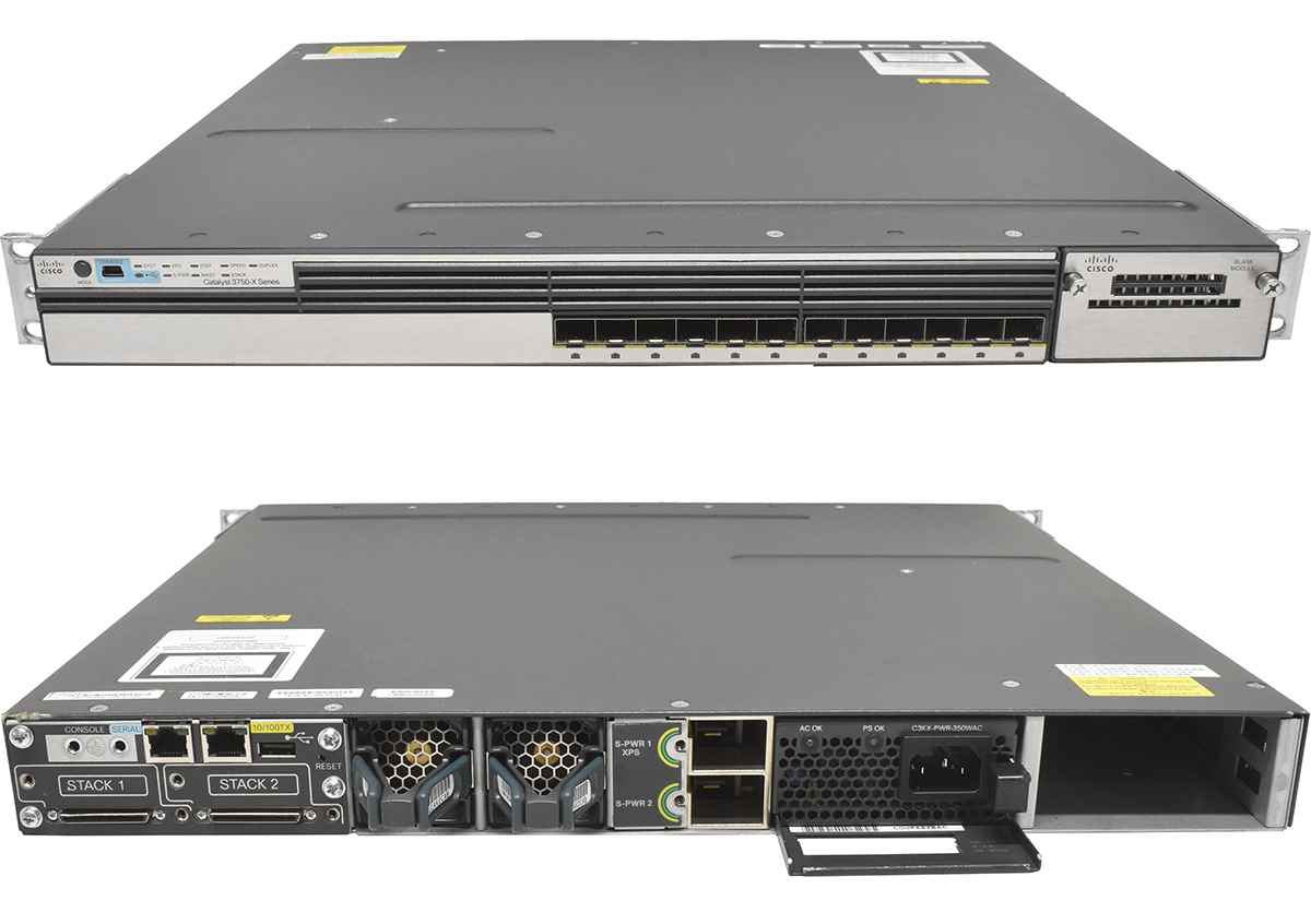 Cisco Catalyst WS-C3750X-12S-S 12-Port SFP GE Switch 1x PSU Rack Ears