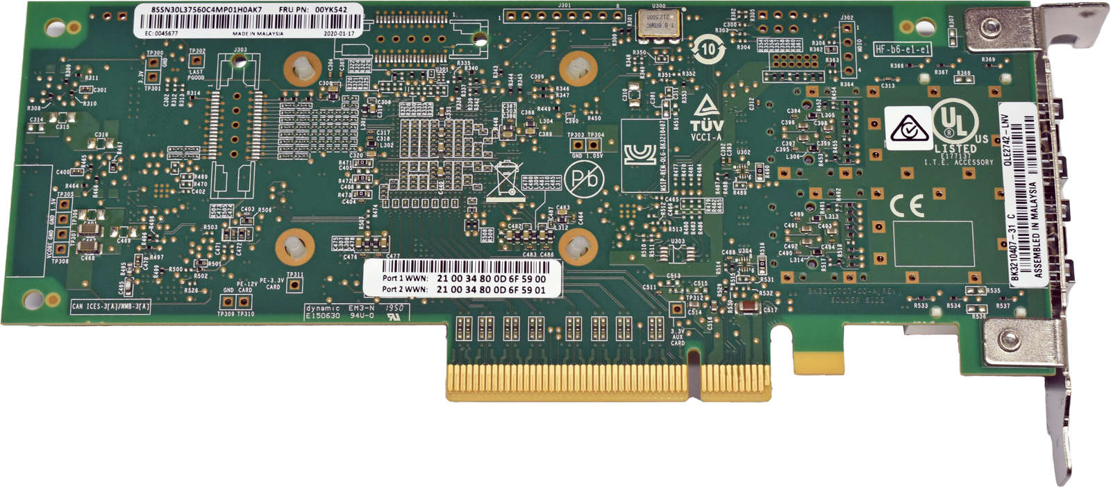 IBM QLogic 00YK542 QLE2742L-DEL Dual-Port 32G SFP+ PCIe 3.0 x8 FC HBA LP