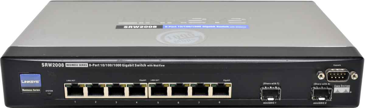 Linksys SRW2008 8-Port RJ-45 GE Switch 2x 1G SFP Combo +PSU