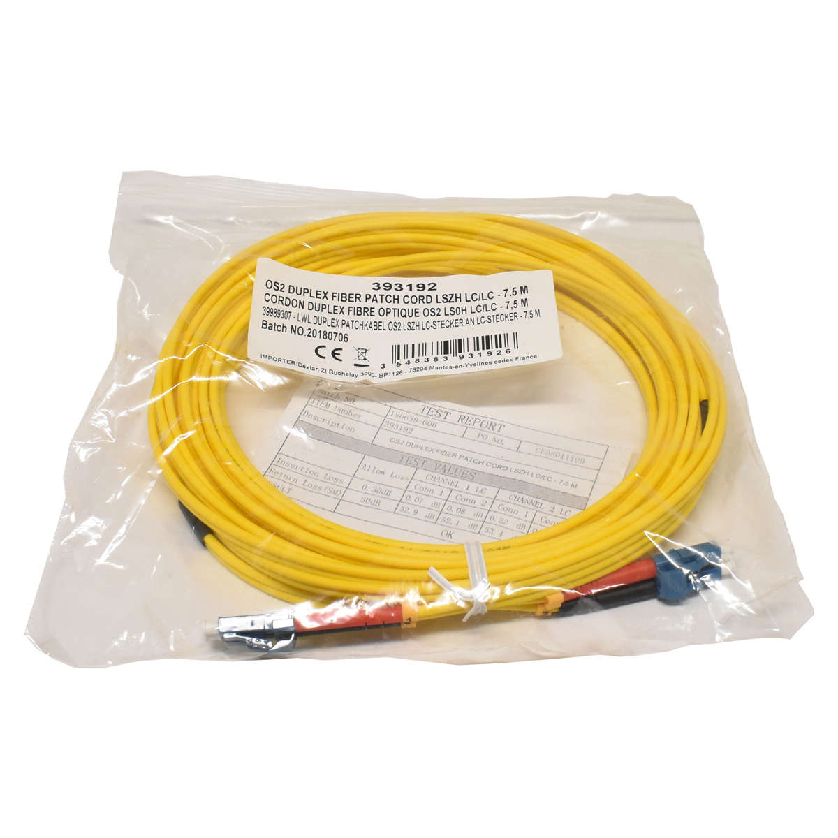 80 x Corning OS2 Duplex Fiber patch Cord GELB LSZH LC/LC- 7,5m NEU NEW