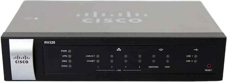 Cisco RV320 4-Port RJ-45 GE LAN VPN Router 2x Gigabit WAN no AC Adapter Cisco RV320 4-Port RJ-45 GE LAN VPN Router 2x Gigabit WAN no AC Adapter