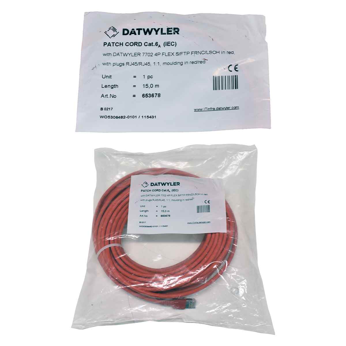 Dätwyler 15m 653678 Copper Patch Cord RJ-45 Cat.6A IEC red NEW NEU