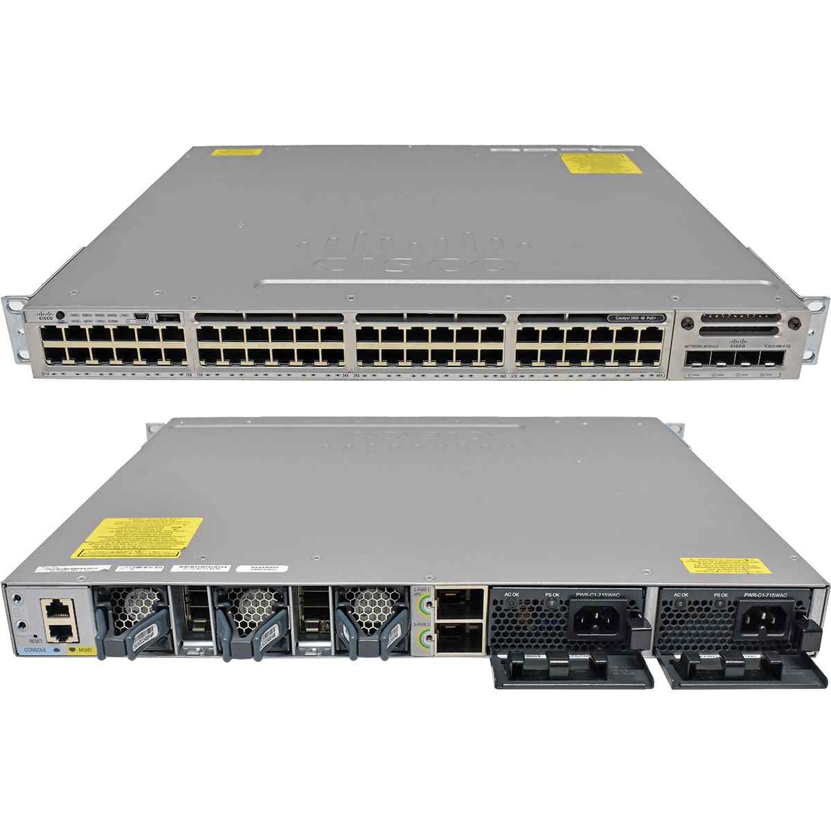 Cisco Catalyst WS-C3850-48P-L 48-Port PoE+ GE Switch + Module C3850-NM-4-1G 2x PSU Rack Ears Cisco Catalyst WS-C3850-48P-L 48-Port PoE+ GE Switch + Module C3850-NM-4-1G 2x PSU Rack Ears