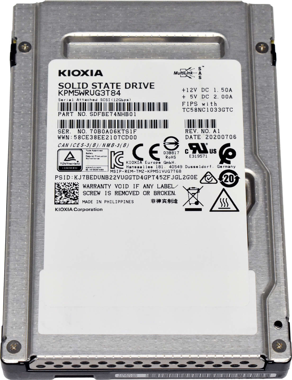 Kioxia 3.84TB 2.5" 12G SAS SED SSD KPM5WRUG3T84