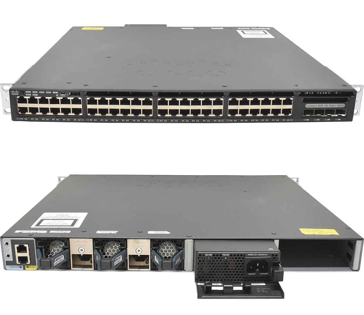 Cisco WS-C3650-48FS-S 48-Port PoE+ RJ-45 GE Switch 4-Port SFP GE Uplink 1x PSU Rack Ears