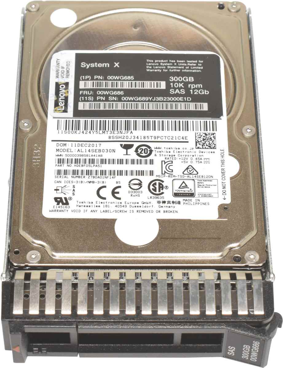 IBM Lenovo Toshiba 300GB 2.5" 10K 12G SAS HDD Festplatte AL14SEB030N 00WG686 + Rahmen