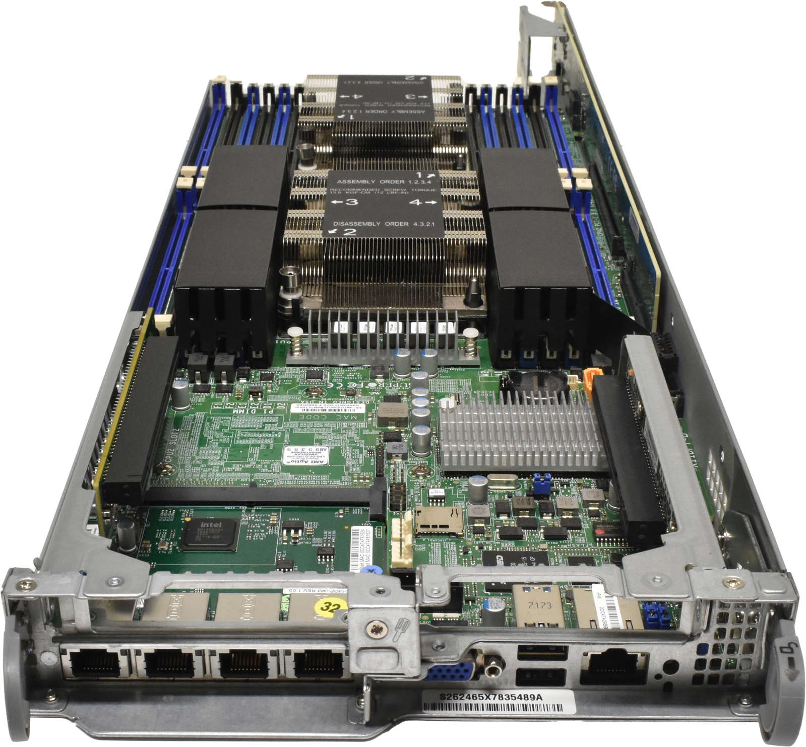 Supermicro-Node-Server-X11DPT-Rev-1-02-no-CPU-no-P-001.jpg Supermicro Node Server X11DPT Rev:1.02 no CPU no PC4 2x Heatsink 1x AOC-MGP-i4M