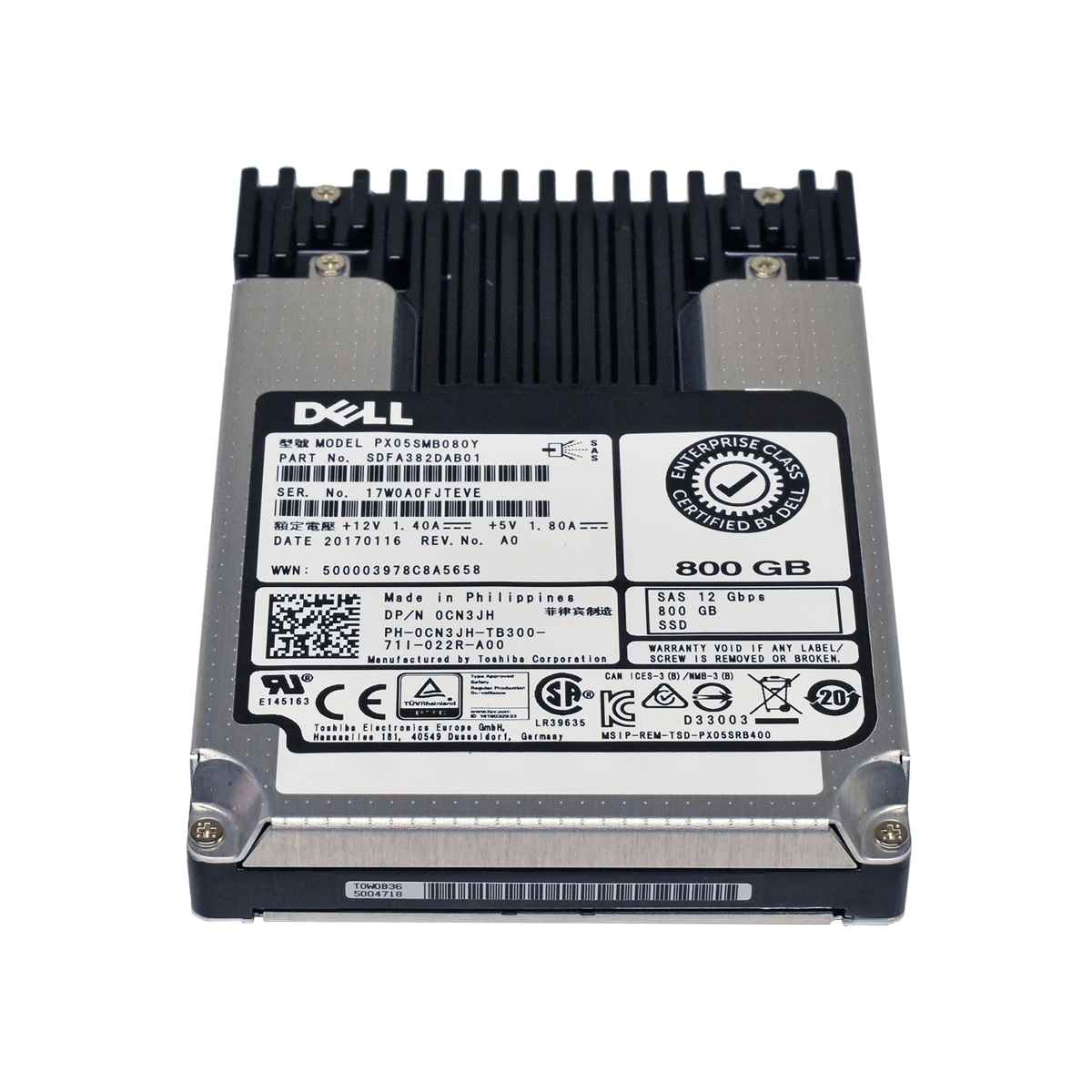 Dell 800GB SAS 12Gb 2.5“ SSD PX05SMB080Y 0CN3JH CN3JH