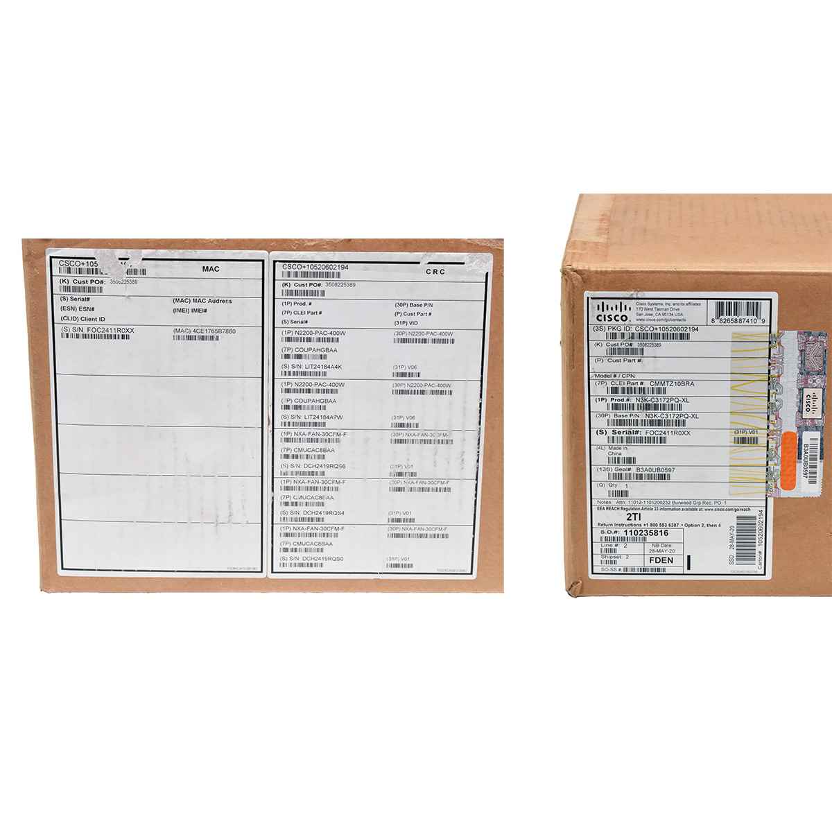 Cisco Nexus N3K-C3172PQ-XL 68-5949-01 48-Port SFP+ 10 GE Switch 6x 40G QSFP+ Rack Rails NEW