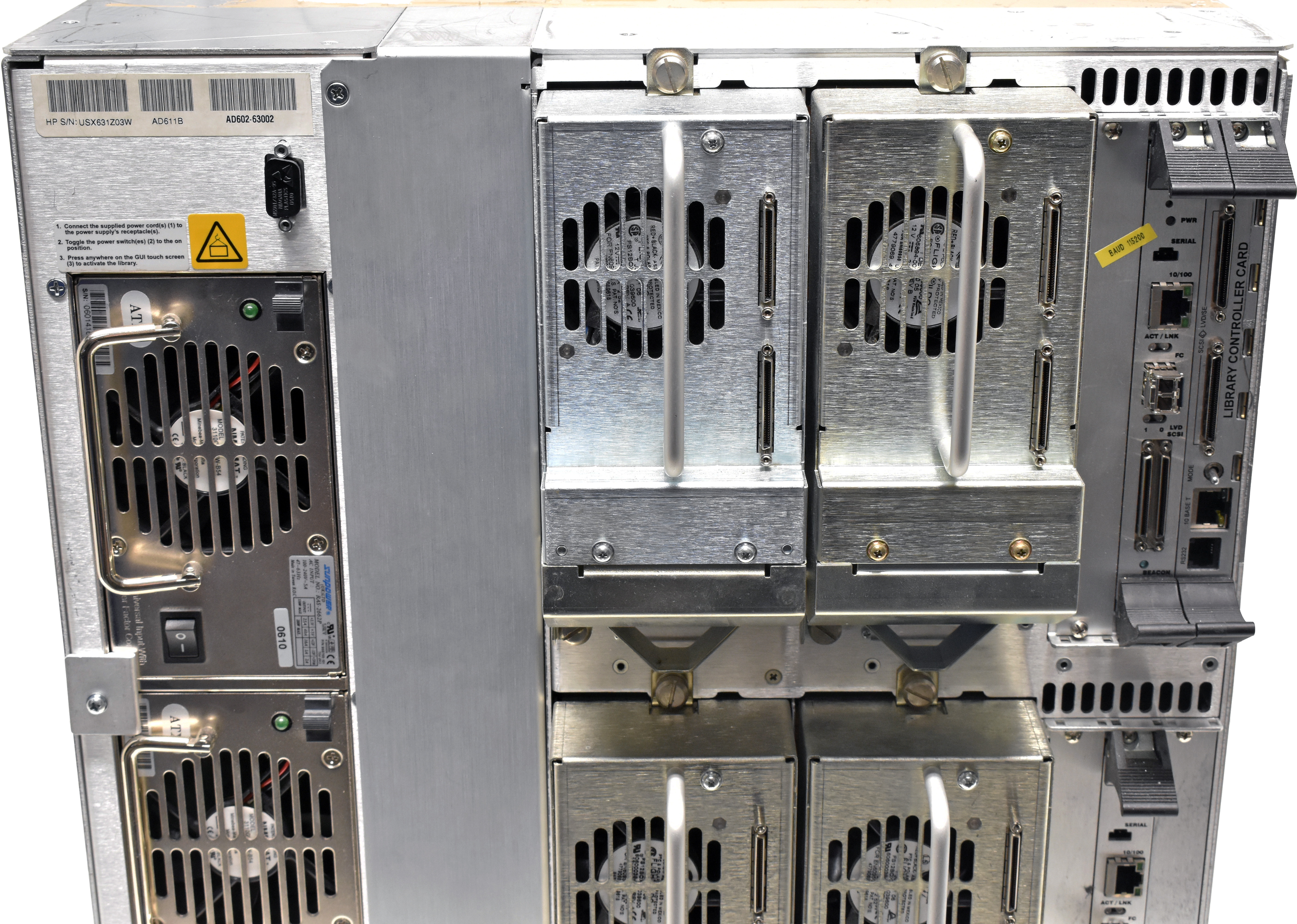 HP StorageWorks MSL6060 Tape Library + Rack Rail Kit 2x PSU 4x Tape Drives 3x Controller HP StorageWorks MSL6060 Tape Library + Rack Rail Kit 2x PSU 4x Tape Drives 3x Controller