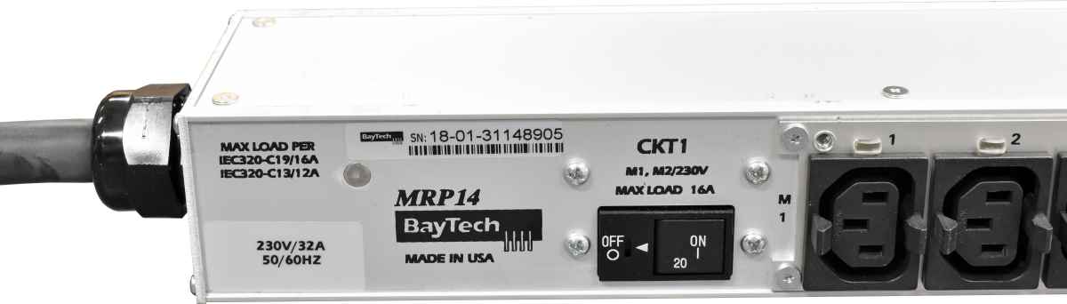 BayTech MMP14 Rack PDU Metered Single-Phase Null HE 32A 230V 24x C13 integrated locking clips BayTech MMP14 Rack PDU Metered Single-Phase Null HE 32A 230V 24x C13 integrated locking clips