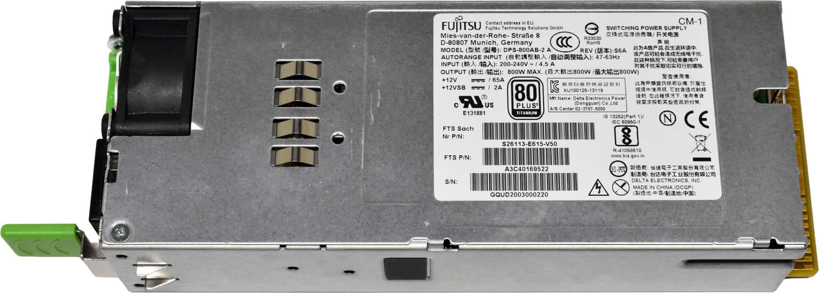 Fujitsu Delta 800W Power Supply DPS-800AB-2 A A3C40169522 S26113-E615-V50 for Primergy RX200 TX300S8 RX2540