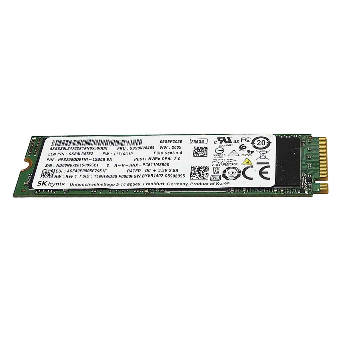 Lenovo 5SS0V26404 SK hynix SSD 256GB M.2 2280 PCIe Gen3.0 x4 NVMe Lenovo 5SS0V26404 SK hynix SSD 256GB M.2 2280 PCIe Gen3.0 x4 NVMe
