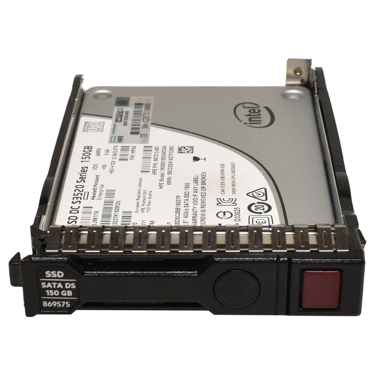 HP 150 GB 2.5“ 6Gbps SATA SSD Festplatte SSDSC2BB150G7P 869575-001 mit Rahmen HP 150GB 2.5" 6G SATA SSD SSDSC2BB150G7P 869575-001 HP G8 G9 G10