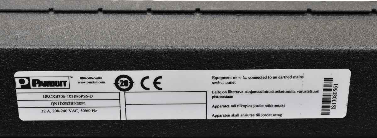Panduit breakered PDU GRCXB306-103IN6PS6-D 24x C13 6x C19 32A 208-240 VAC 50/60 Hz Panduit breakered PDU GRCXB306-103IN6PS6-D 24x C13 6x C19 32A 208-240 VAC 50/60 Hz