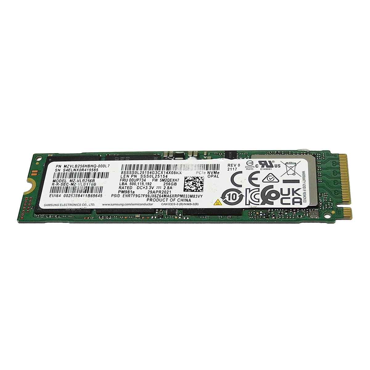 Lenovo 00UP734 Samsung PM981a MZ-VLB256B SSD 256GB M.2 2280 PCIe Gen3.0 x4 NVMe Lenovo 00UP734 Samsung PM981a MZ-VLB256B SSD 256GB M.2 2280 PCIe Gen3.0 x4 NVMe