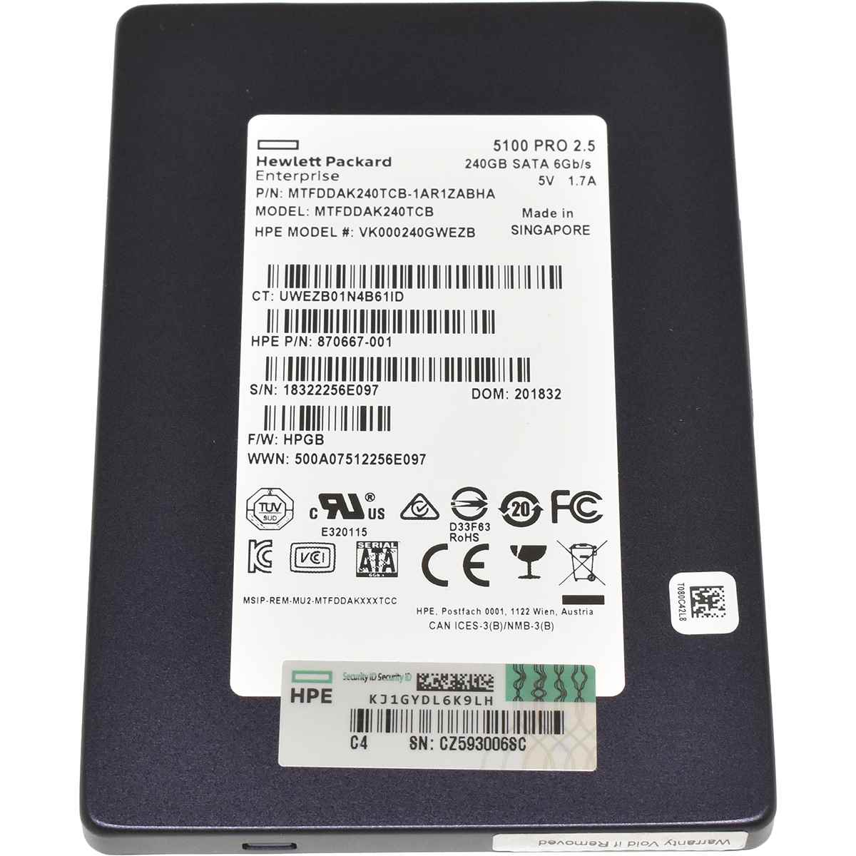 HPE Micron 5100 PRO 240GB 2.5" 6Gbps SATA SSD MTFDDAK240TCB 870667-001