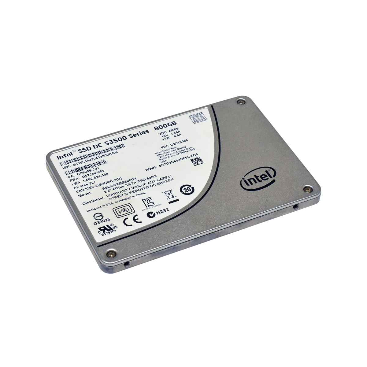 Intel DC S3500 SSDSC2BB800G4 800 GB 2.5“ 6 Gbps SATA Solid State Drive (SSD) Intel DC S3510 SSDSC2BB800G6 800 GB 2.5“ 6 Gbps SATA Solid State Drive (SSD)