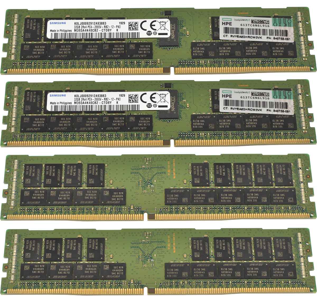 128GB HP Samsung 4x32GB 2Rx4 PC4-2666V DDR4 RAM M393A4K40CB2-CTD 840758-091 G10