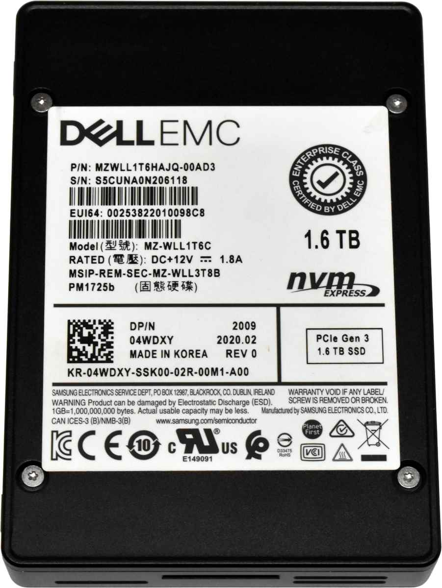 Dell EMC Samsung 1.6TB 04WDXY MZ-WLL1T6C 2.5“ PCIe NVMe 3.0 x4 SSD
