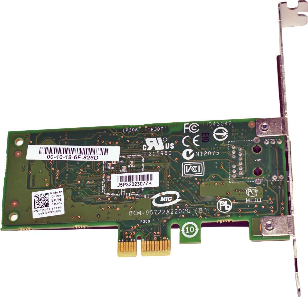 Dell Broadcom 0J5P32 BCM95722A2202G Single-Port NIC GE RJ-45 PCIe x1 FP Dell Broadcom 0J5P32 BCM95722A2202G Single-Port NIC GE RJ-45 PCIe x1 FP