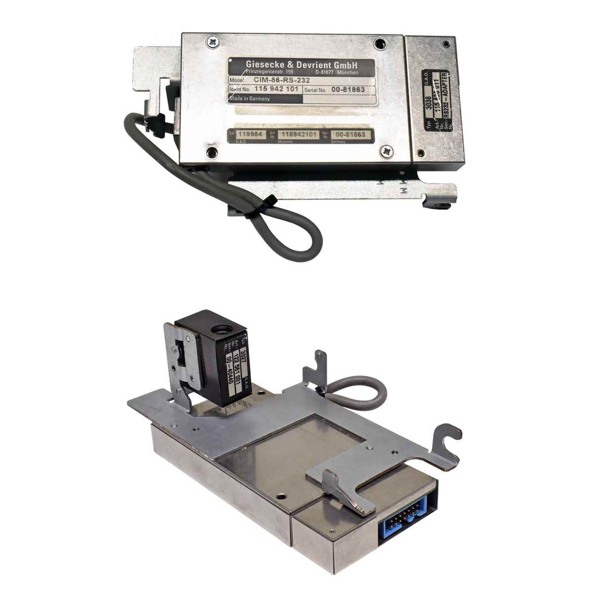 Giesecke & Devrient CIM Modul CIM-86-RS-232 115942101+ RS232 Adapter 115838011+ Kamera 122561001 + Montageblech Giesecke & Devrient CIM Modul CIM-86-RS-232 115942101+ RS232 Adapter 115838011+ Kamera 122561001 + Montageblech