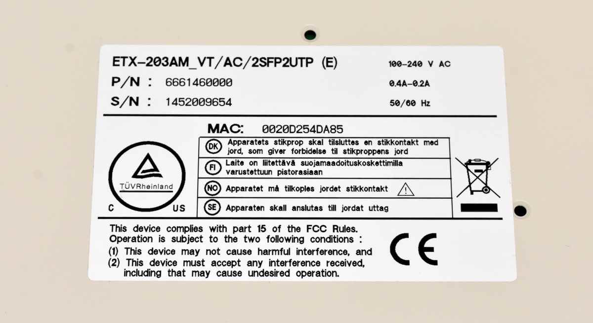 RAD ETX-203AM Universal Carrier Ethernet Demarcation Device +Module AIO-2GBE