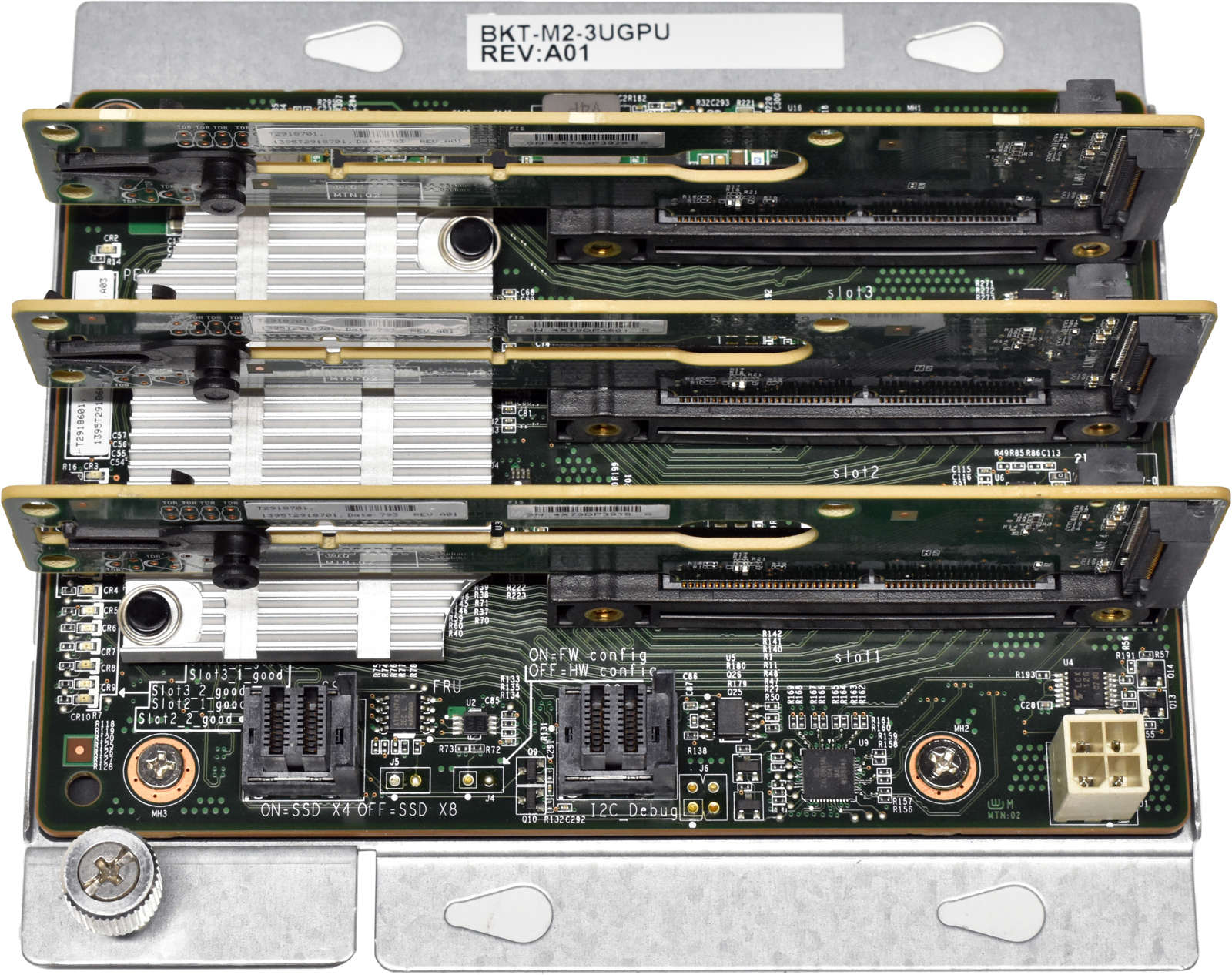 ZT-Systems-BKT-M2-3UGPU-T2918601-3-Port-NVMe-BOSS-003.jpg ZT Systems BKT-M2-3UGPU T2918601 3-Port NVMe BOSS Card +M.2 Expansion Cards for Server Storage Z17C31601B