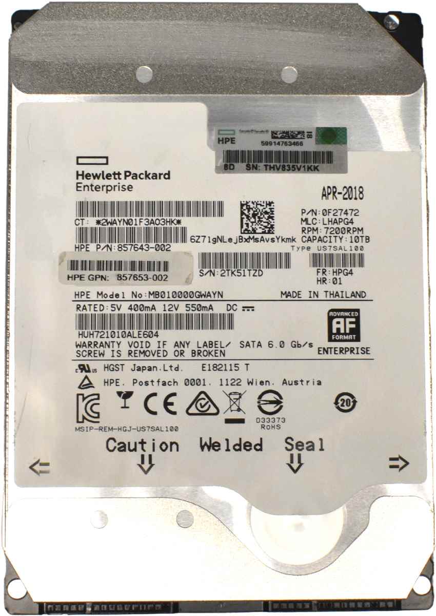 HGST 10TB 3.5" SATA 6G 7.2K HDD Festplatte HUH721010ALE604 PN 0F27472 HPE P/N 857643-002 HGST 10TB 3.5" SATA 6G 7.2K HDD Festplatte HUH721010ALE604 PN 0F27472 HPE P/N 857643-002