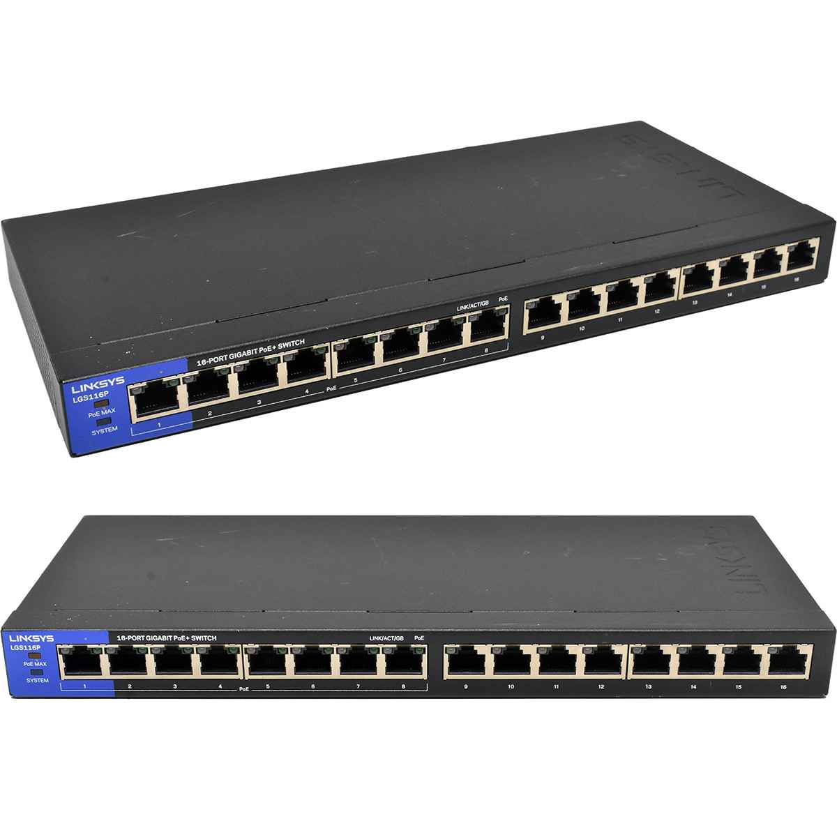 Linksys LGS116P 16-Port RJ-45 GE Switch (8x PoE+) no AC Adapter Linksys LGS116P 16-Port RJ-45 GE Switch (8x PoE+) no AC Adapter
