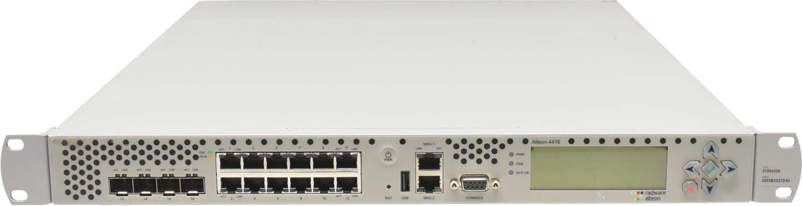 Radware-Alteon-4416-1G-12-Port-RJ-45-GE-4-Port-SFP-002.jpg Radware Alteon 4416-1G 12-Port RJ-45 GE 4-Port SFP Mini-GBIC Application Delivery Controller Rack Ears