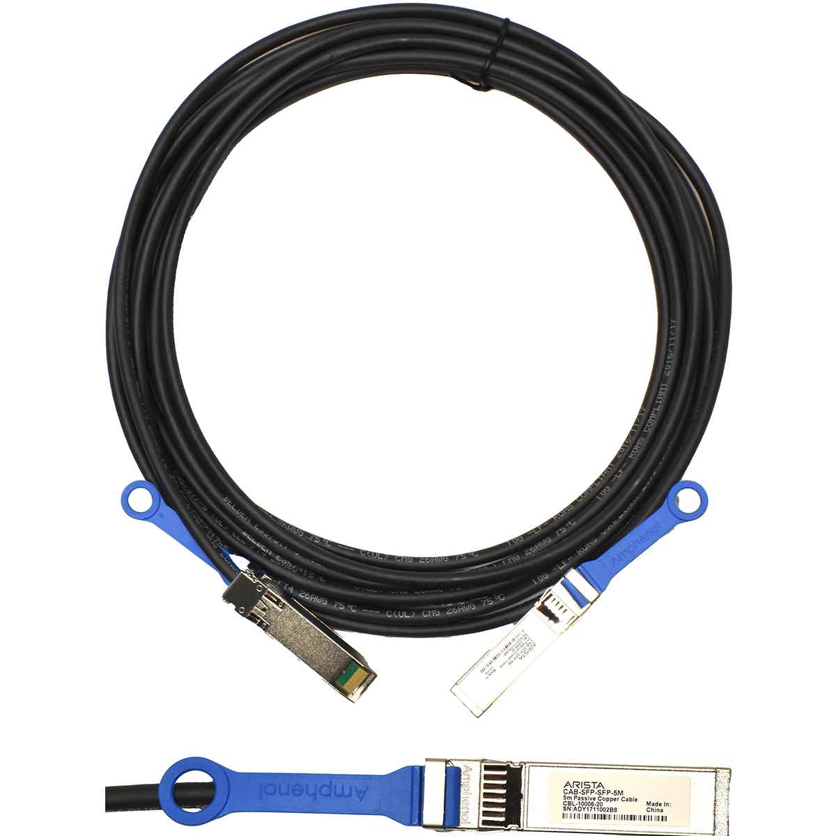 ARISTA CAB-SFP-SFP-5m 10GBASE-CR twinax copper cable with SFP+ connectors on both ends 5m CBL-10006-20 Neu NEW ARISTA CAB-SFP-SFP-5m 10GBASE-CR twinax copper cable with SFP+ connectors on both ends 5m CBL-10006-20 Neu NEW
