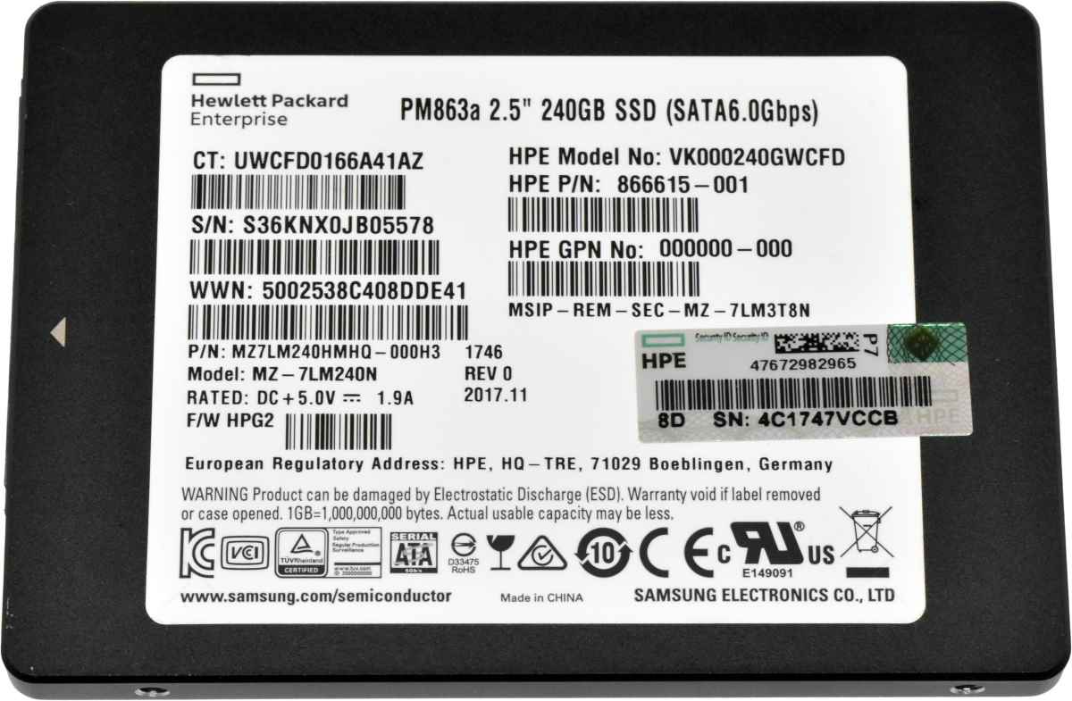 HP Samsung PM863a 240GB SATA 6G 2.5 Zoll SSD MZ-7LM240N 866615-001