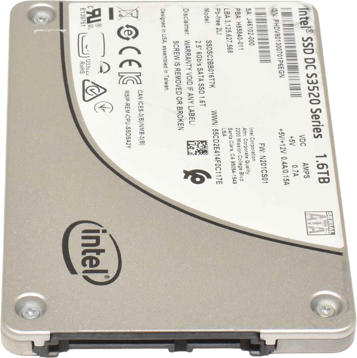 Intel SSD DC S3520 Series 1.6TB 2.5" 6G SATA SSD SSDSC2BB016T7K PowerEdge, ProLiant ThinkSystem