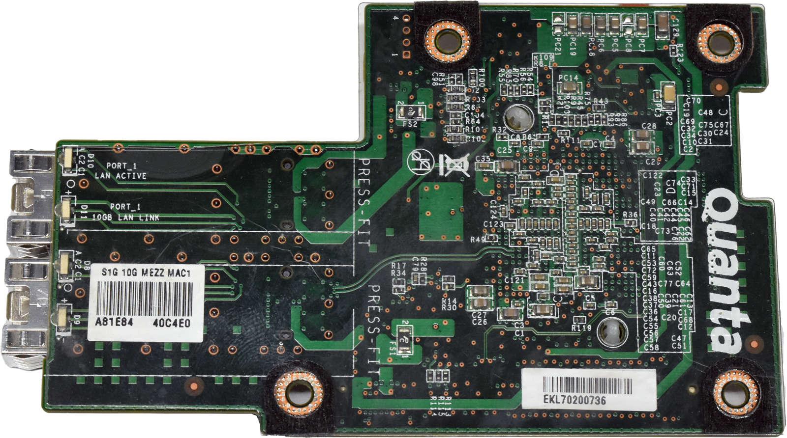 Quanta-10Gb-Dual-Port-SFP-Mezzanine-Card-S1G-D51B-004.jpg Quanta 10Gb Dual-Port SFP+ Mezzanine Card S1G D51B DA0F03PC8B0 3JF03MA00D0 B3B