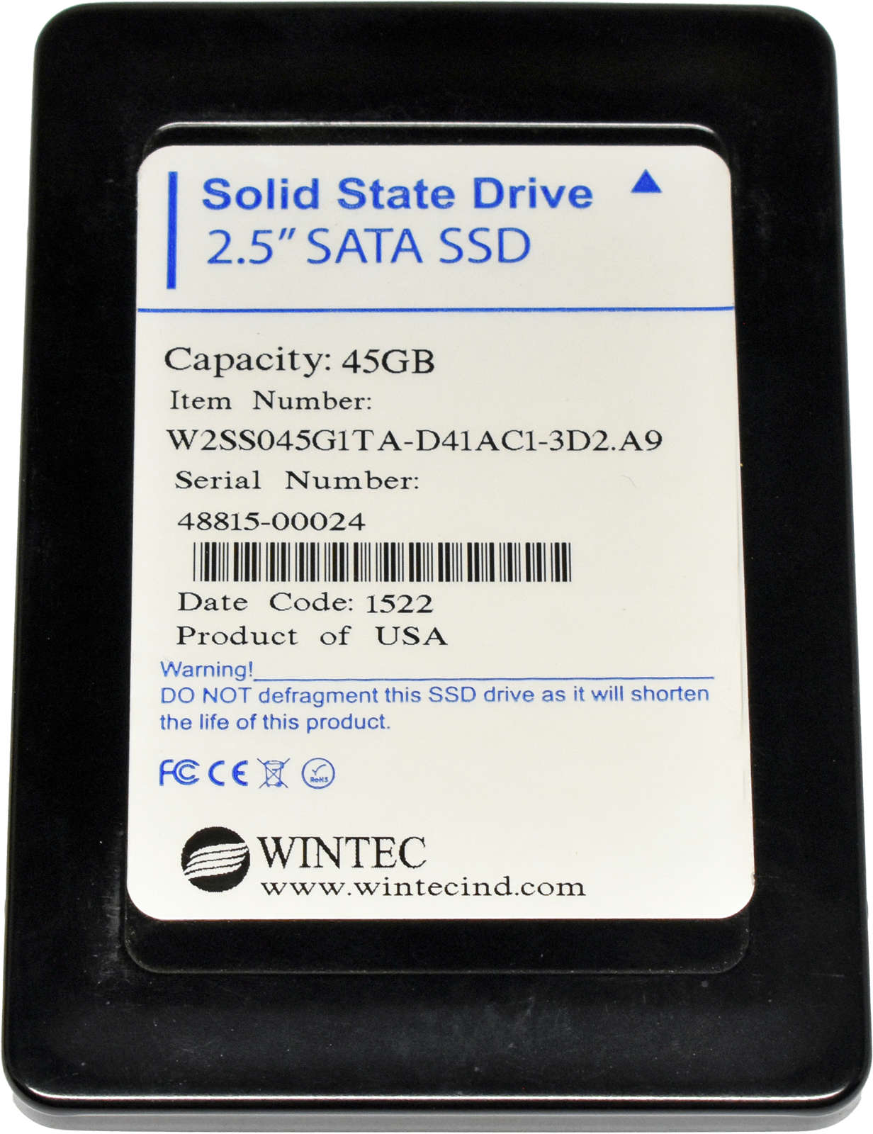 Wintec 45GB W2SS045G1TA-D41AC1-3D2.A9 2.5" 6G SATA SSD
