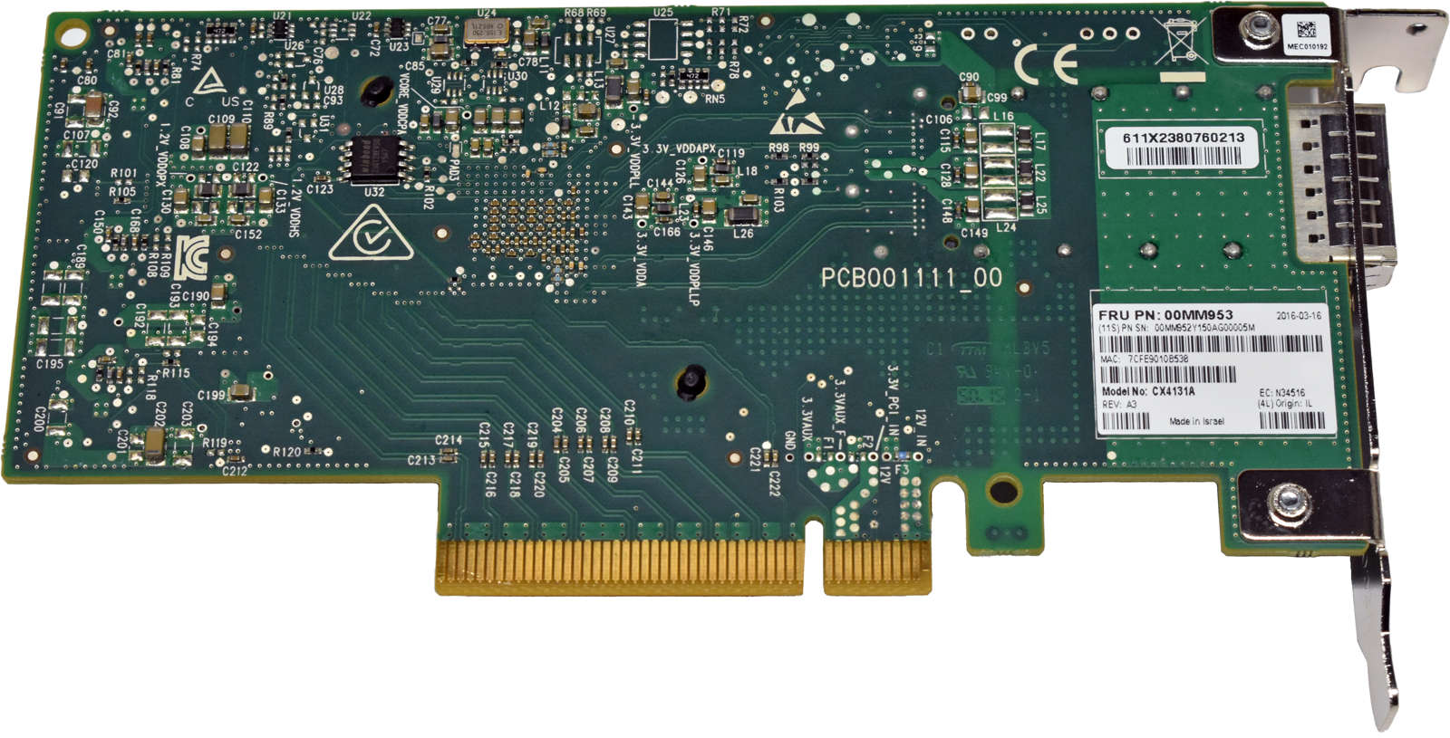 Mellanox Lenovo ConnectX CX4131A 1-Port NIC 50G QSFP28 PCIe 3.0 x16 00MM953 LP