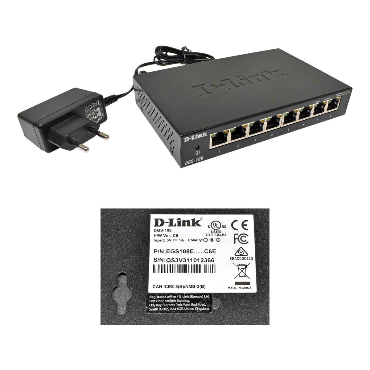 D-Link DGS-108 EGS108E 8-Port Gigabit Ethernet Switch + Netzteil