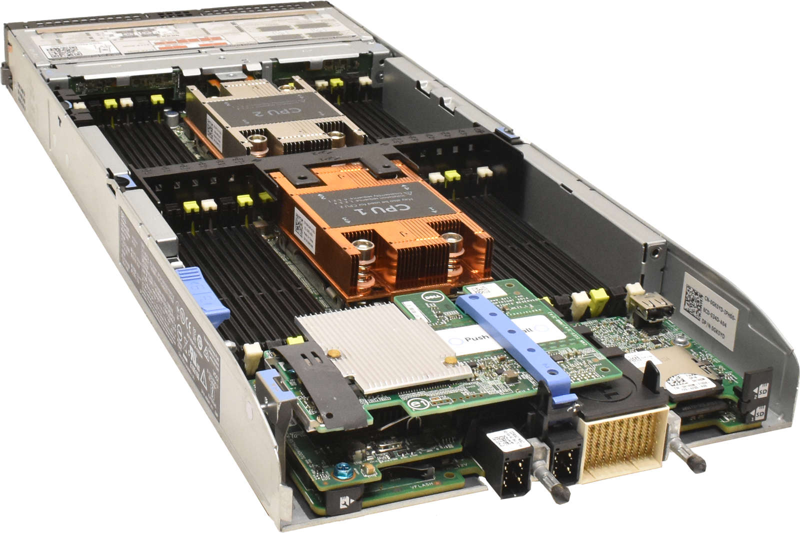 DELL-PowerEdge-FC630-Blade-ohne-CPU-0-RAM-QLogic-5-005.jpg DELL PowerEdge FC630 Blade ohne CPU 0 RAM QLogic 57840S10GB Quad-Port DC SD Card Reader FC PCI Mezzanine Card 2x Kühler