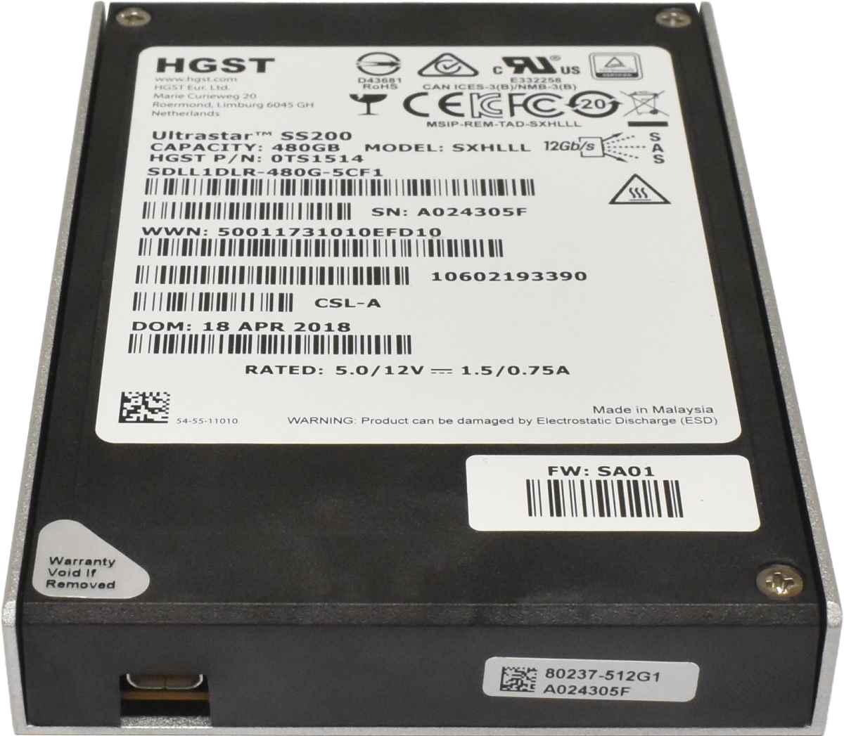 HGST Ultrastar SS200 480GB 2.5" SAS SSD SXHLLL 0TS1514