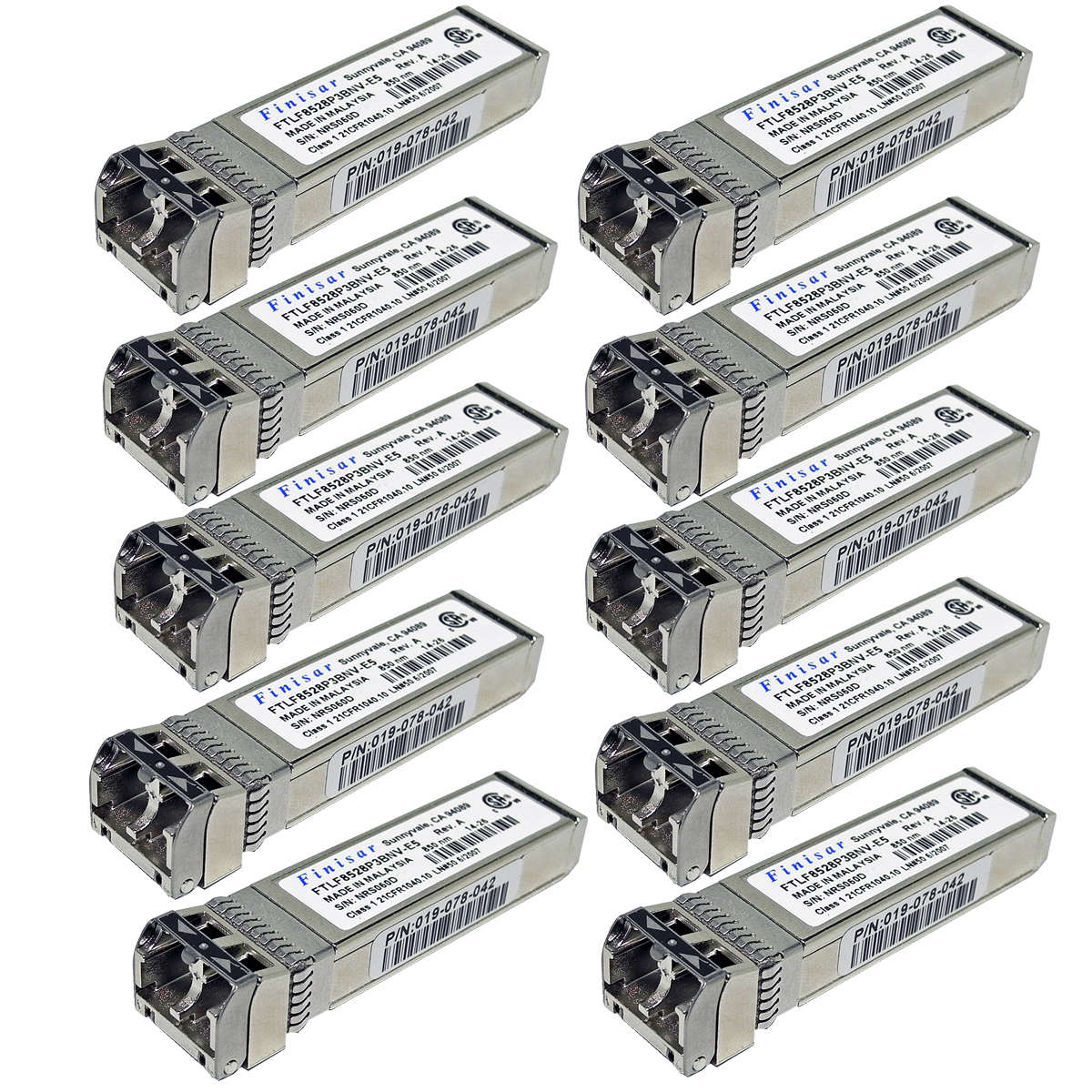 10 x Finisar FTLF8528P3BNV-E5 SFP+ 1000Base-SX 8.5 Gb Transceiver 019-078-042