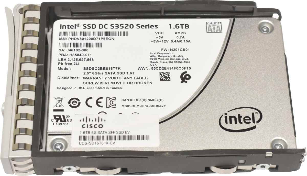 Cisco Intel DC S3520 Series 1.6TB 2.5" 6G SATA SSD SSDSC2BB016T7K UCS-SD16T61X-EV Server Cisco Intel DC S3520 Series 1.6TB 2.5" 6G SATA SSD SSDSC2BB016T7K UCS-SD16T61X-EV Server
