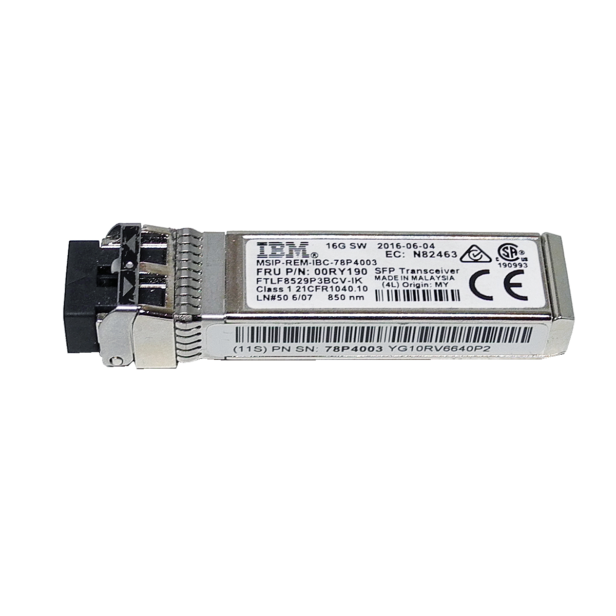 IBM Finisar FTLF8529P3BCV-IK 16Gb SW SFP+ FC Transceiver 78P4003 00RY190 IBM Finisar FTLF8529P3BCV-IK 16Gb SW SFP+ FC Transceiver 78P4003 00RY190